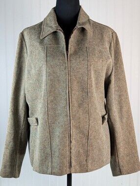 Vintage The Company Collection Tweed Zip-Front Jacket Beige Size M/L